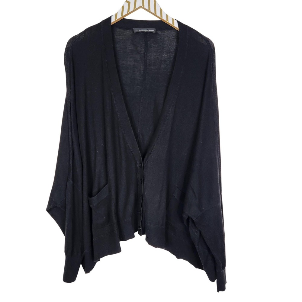 ALEXANDER WANG‎ Tricot Cardigan Sweater Womens OS Black Pima Cotton Oversized